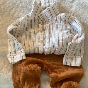 Rachel Zoe White Gauze Top with Rust Stripe Trim